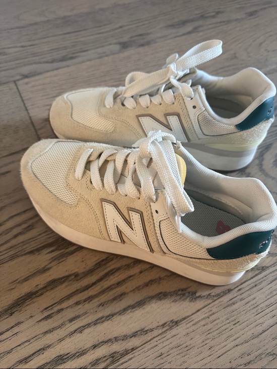 New Balance Shoes - New Balance Women's 574 Platform Sneakers Cream with Teal Accent